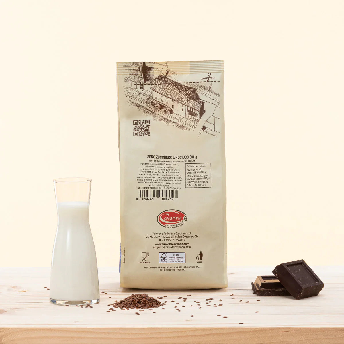 Linociocc con semi di Lino e Cioccolato - Zero Zucchero - Cavanna