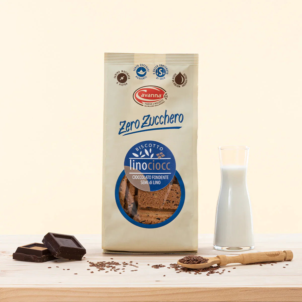 Linociocc con semi di Lino e Cioccolato - Zero Zucchero - Cavanna