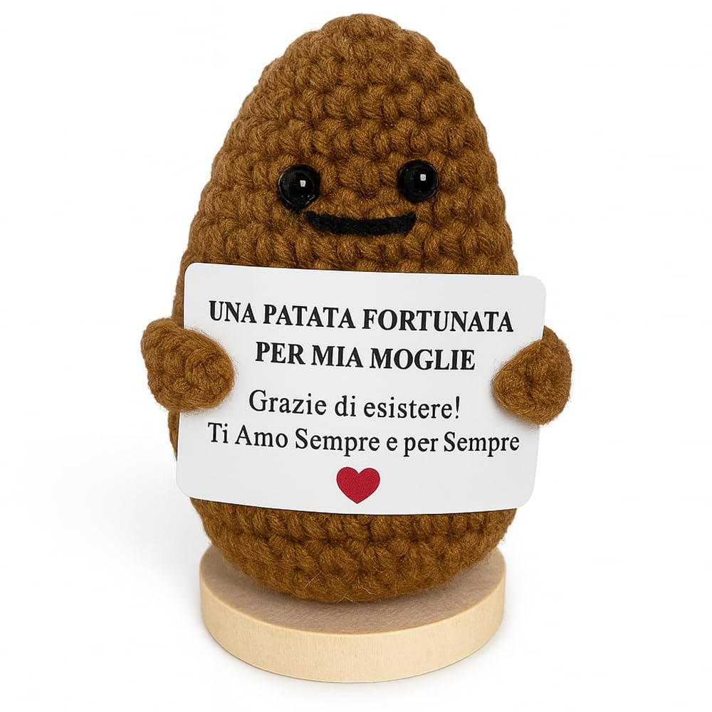 Peluche Crochet con Base in Legno - Patata Fortunata per Mia Moglie