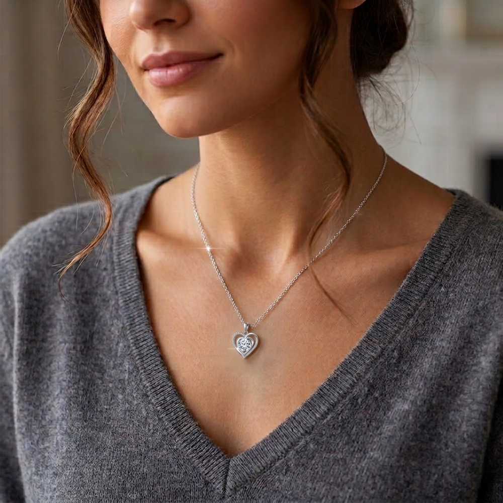 Collana Donna Cuore con Pietra Bianca - Argento Sterling 925