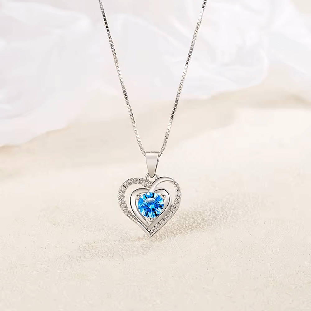 Collana Donna Cuore con Pietra Azzurra - Argento Sterling 925