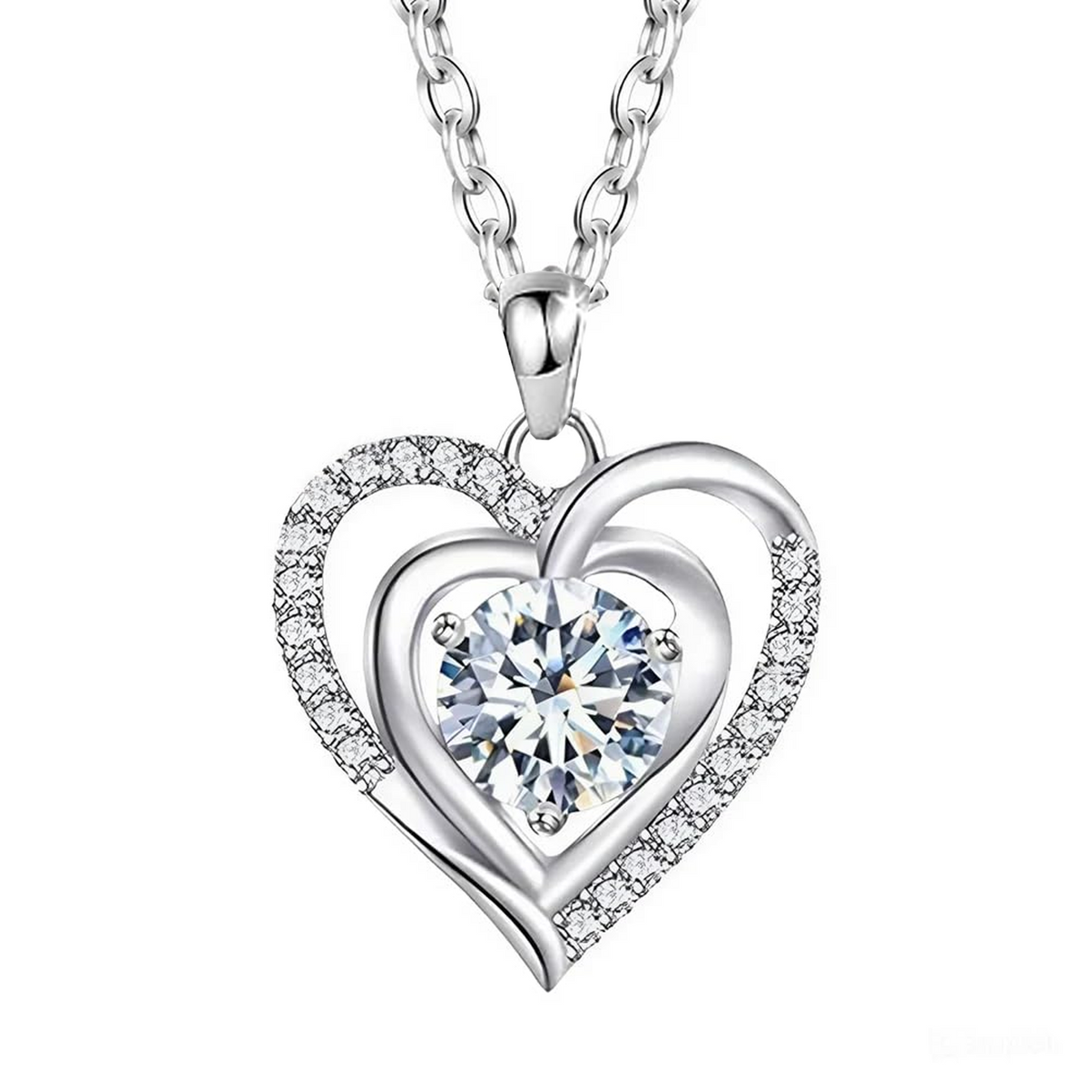 Collana Donna Cuore con Pietra Bianca - Argento Sterling 925