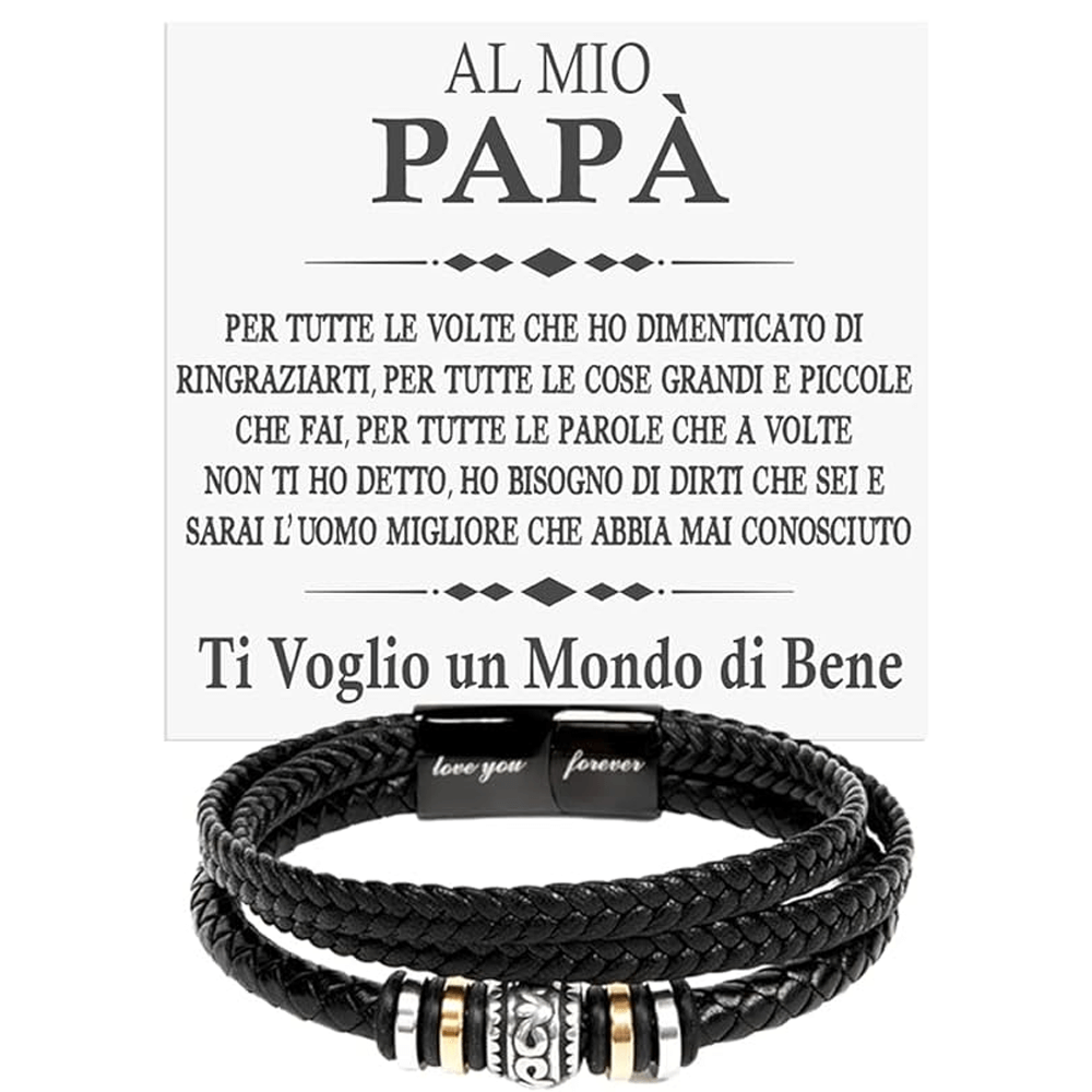 Bracciale Pelle Intrecciata Al mio Papà - Ti Voglio un Mondo di Bene.