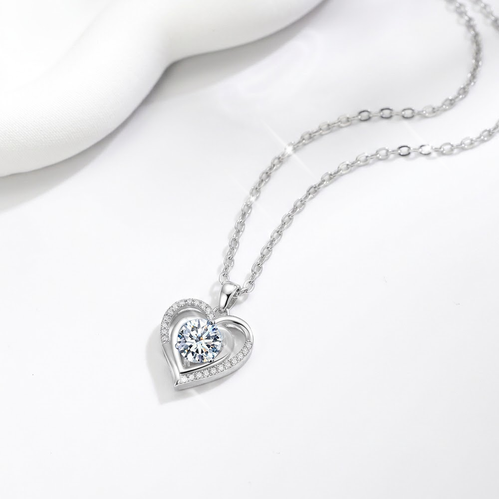 Collana Donna Cuore con Pietra Bianca - Argento Sterling 925