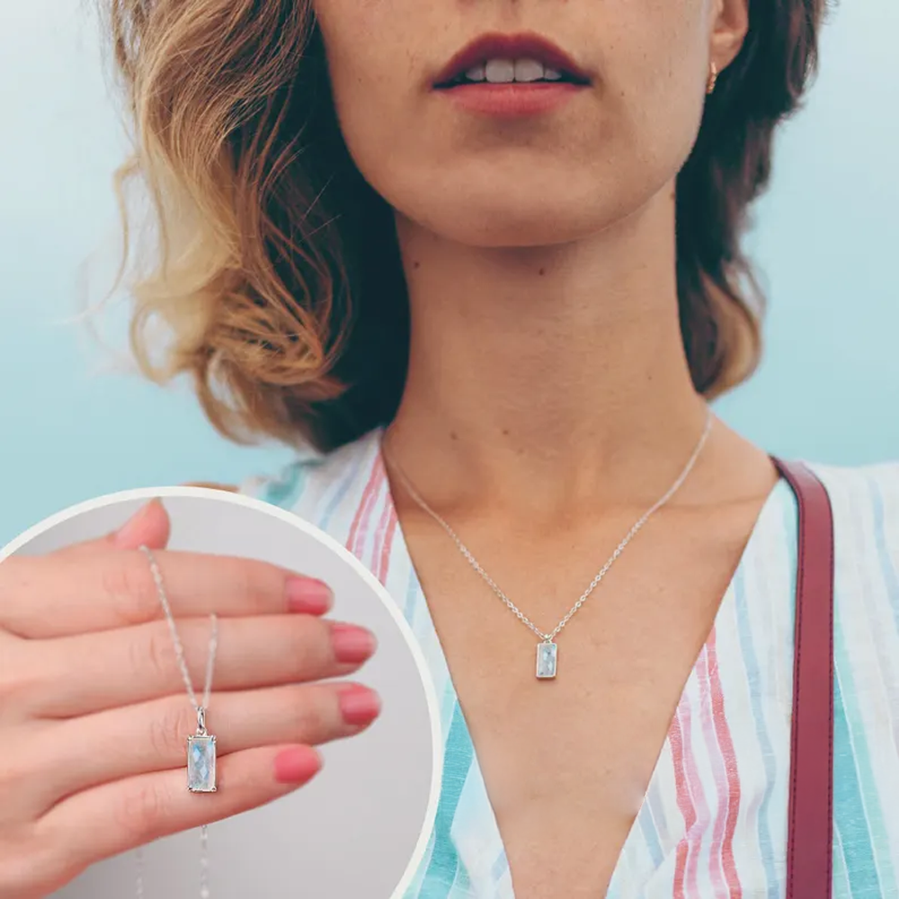 Collana Pietra di Luna Rettangolare in Argento Sterling 925 - Alla mia Mamma