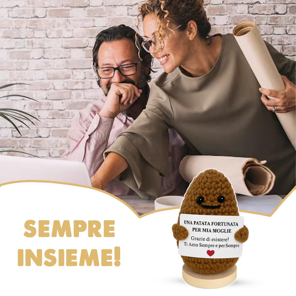 Peluche Crochet con Base in Legno - Patata Fortunata per Mia Moglie