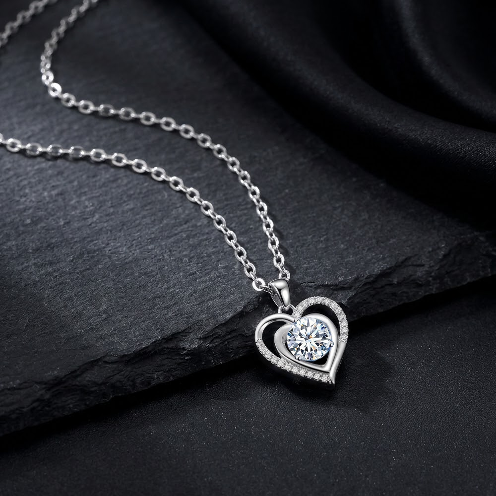 Collana Donna Cuore con Pietra Bianca - Argento Sterling 925