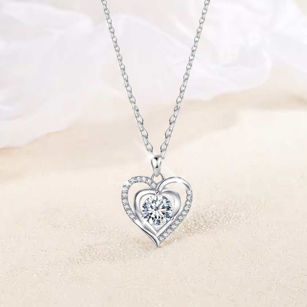 Collana Donna Cuore con Pietra Bianca - Argento Sterling 925