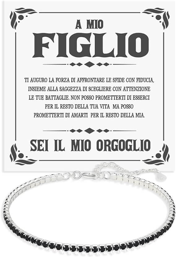 Bracciale Tennis Nero in Argento Sterling 925 - Caro Figlio
