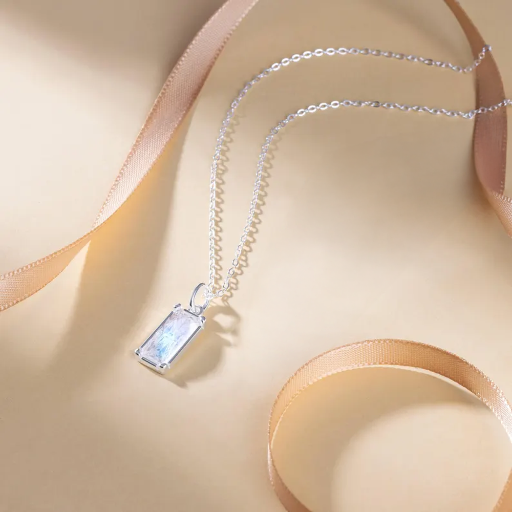 Collana Pietra di Luna Rettangolare in Argento Sterling 925 - Alla mia Mamma