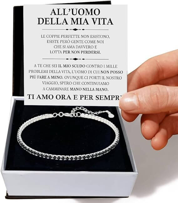 Bracciale Tennis Nero in Argento Sterling 925 - All'Uomo della Mia Vita