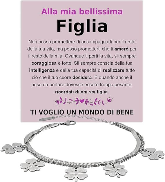 Bracciale Quadrifoglio A mia Figlia -  Ti voglio un Mondo di Bene.