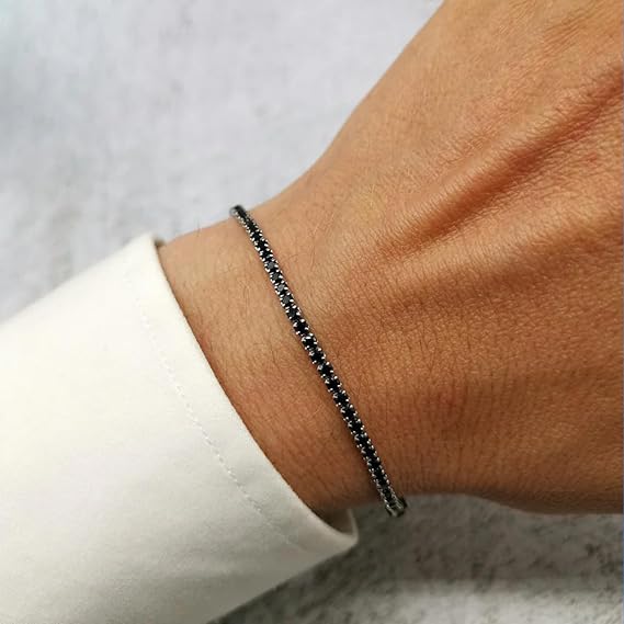Bracciale Tennis Nero in Argento Sterling 925 - Per il Mio Padrino