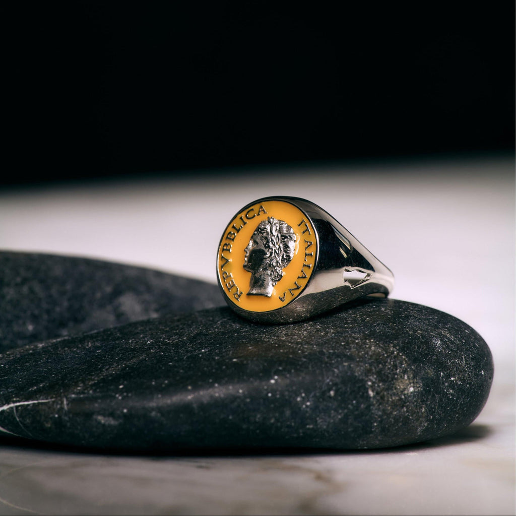 Anello Chevalier Argento Smalto Dolce Vita Anni 50 Vintage