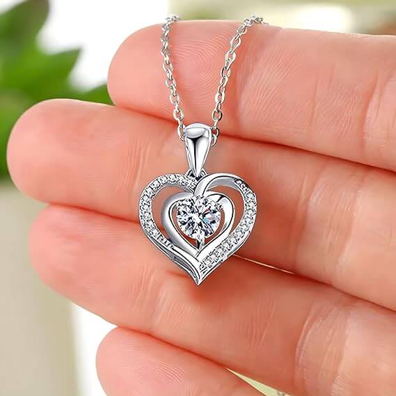 Collana Donna Cuore con Pietra Bianca - Argento Sterling 925