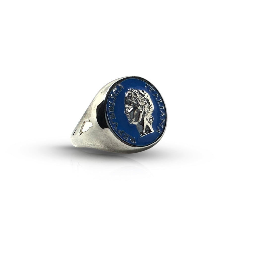 Anello Chevalier Argento Smalto Dolce Vita Anni 50 Vintage