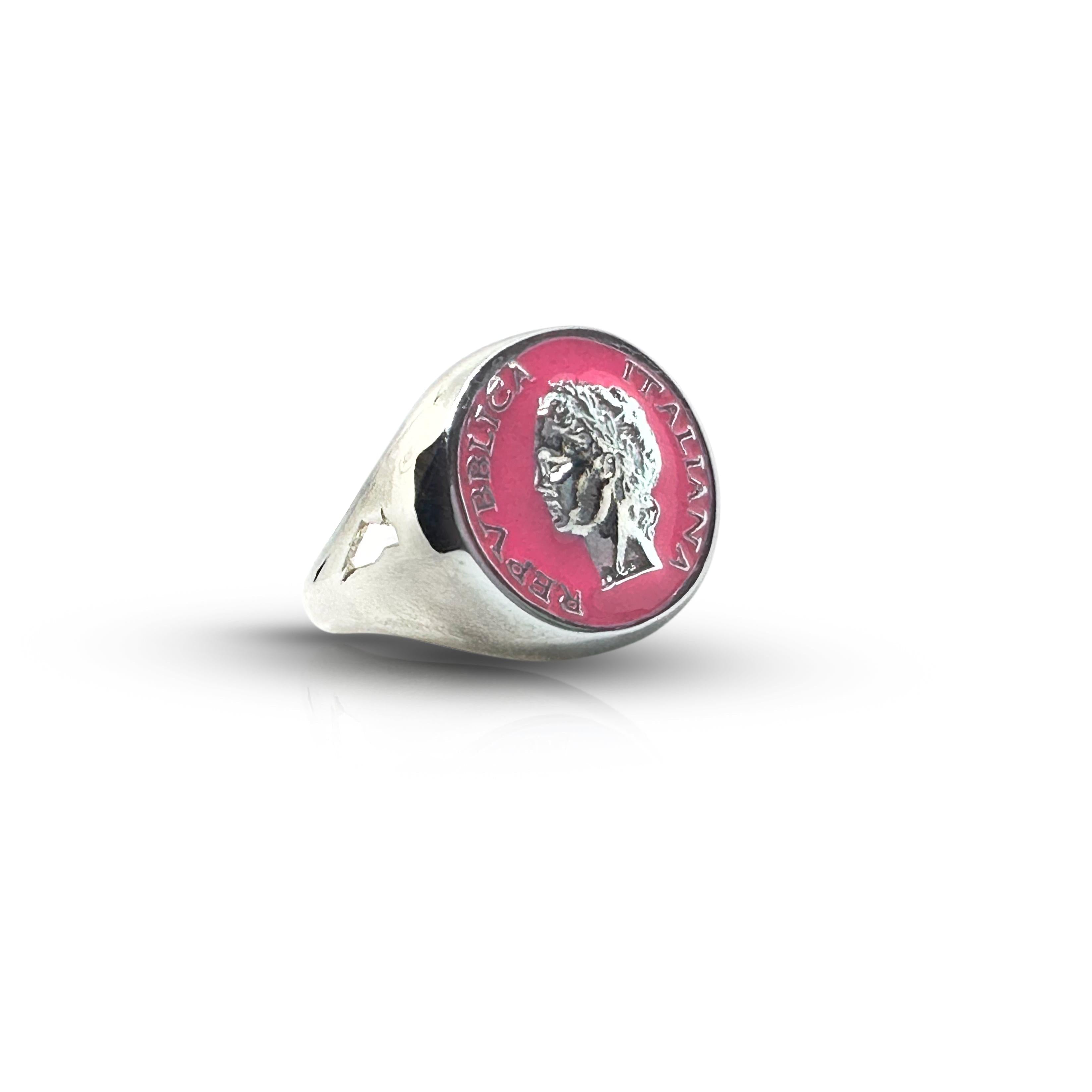 Anello Chevalier Argento Smalto Dolce Vita Anni 50 Vintage