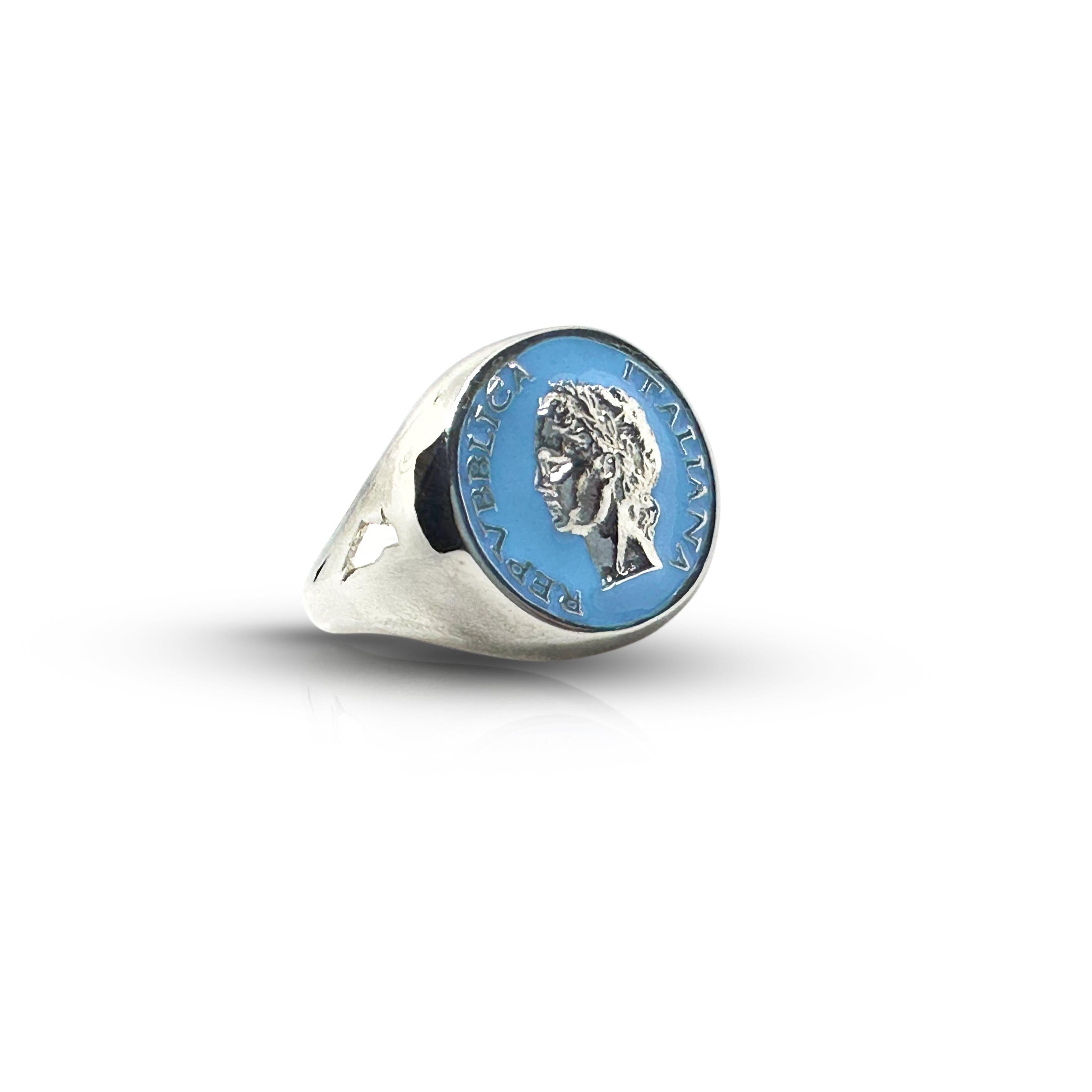 Anello Chevalier Argento Smalto Dolce Vita Anni 50 Vintage