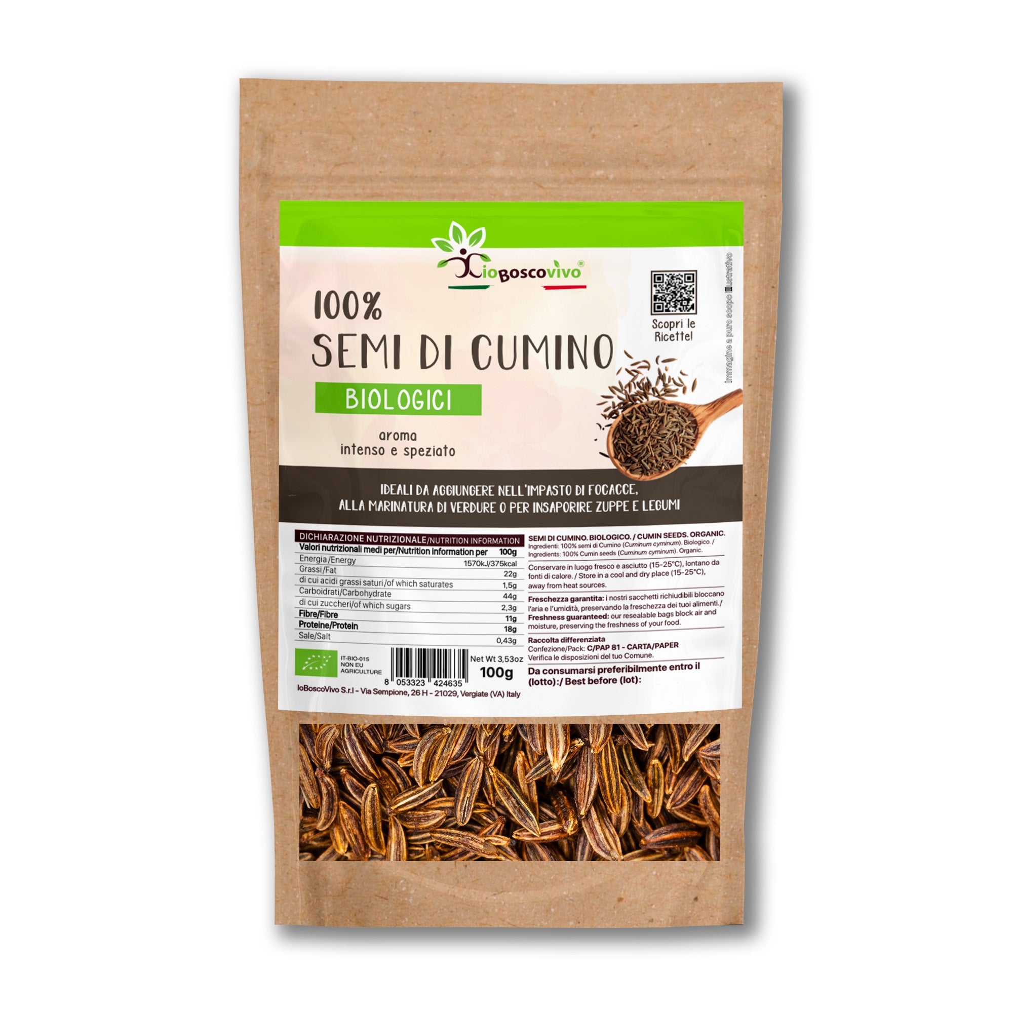 100% Semi di Cumino interi BIO - 100g Ideale per insaporire