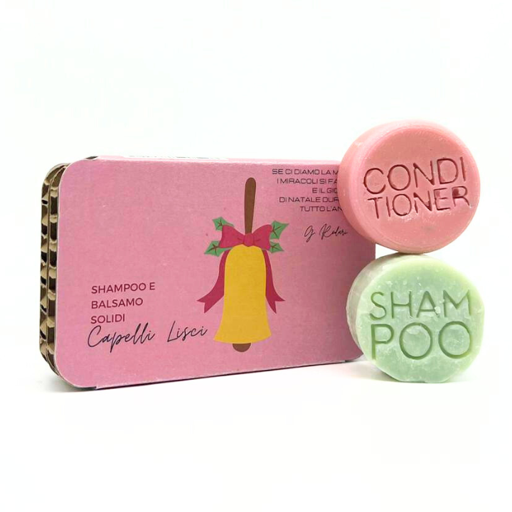 CONFEZIONE NATALIZIA SHAMPOO SOLIDO CAPELLI LISCI FIOR DI COTONE + BALSAMO SOLIDO CAPELLI LISCI FIOR DI LILLÀ
