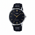 Casio MTP-VT01L-1B - Orologio da Uomo Minimal con Cinturino in Pelle Nera e Quadrante Nero