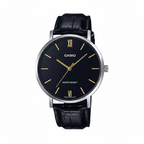Casio MTP-VT01L-1B - Orologio da Uomo Minimal con Cinturino in Pelle Nera e Quadrante Nero