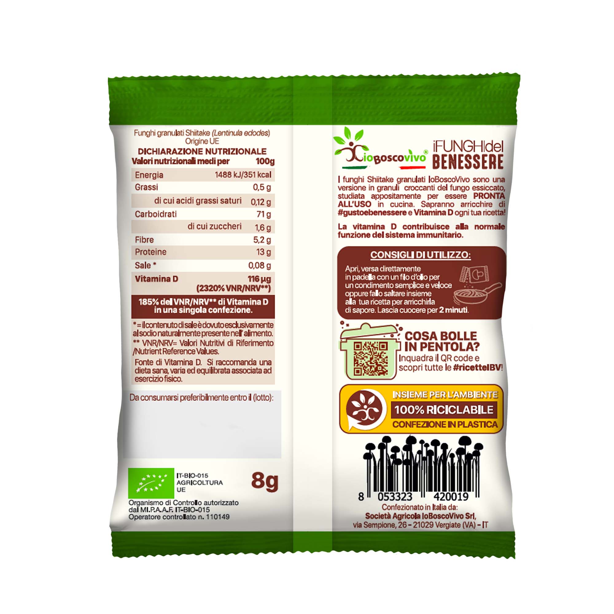Funghi Shiitake secchi Granulati BIO 8g