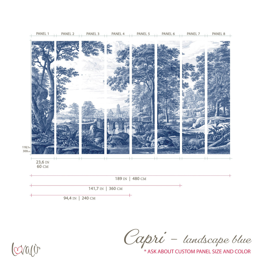 Capri Landscape Blue Vintage Wall Mural