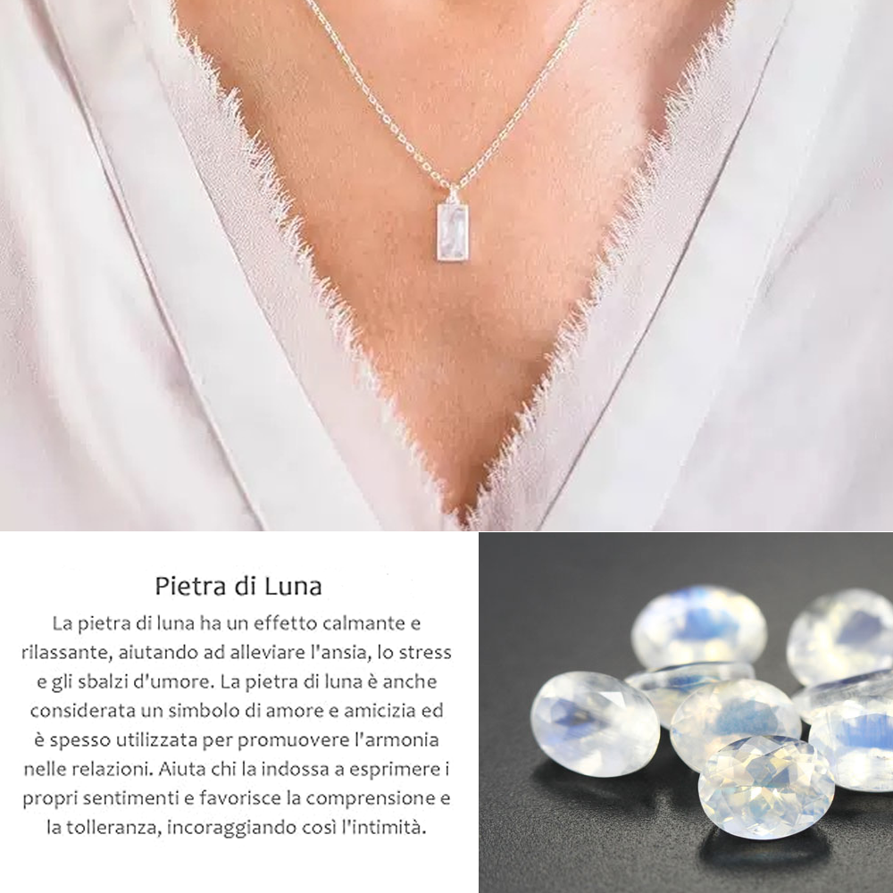 Collana Pietra di Luna Rettangolare in Argento Sterling 925 - A mia Zia