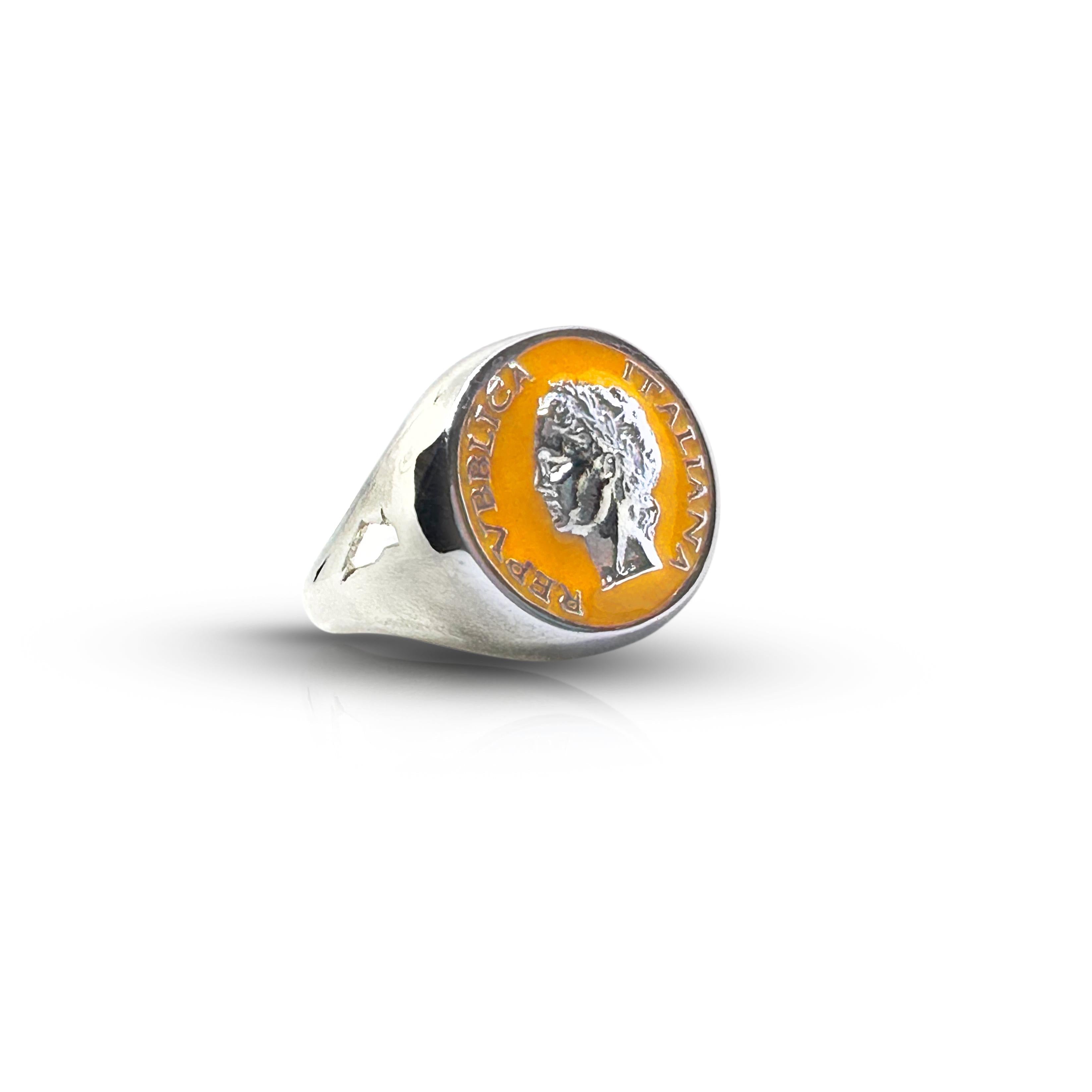 Anello Chevalier Argento Smalto Dolce Vita Anni 50 Vintage