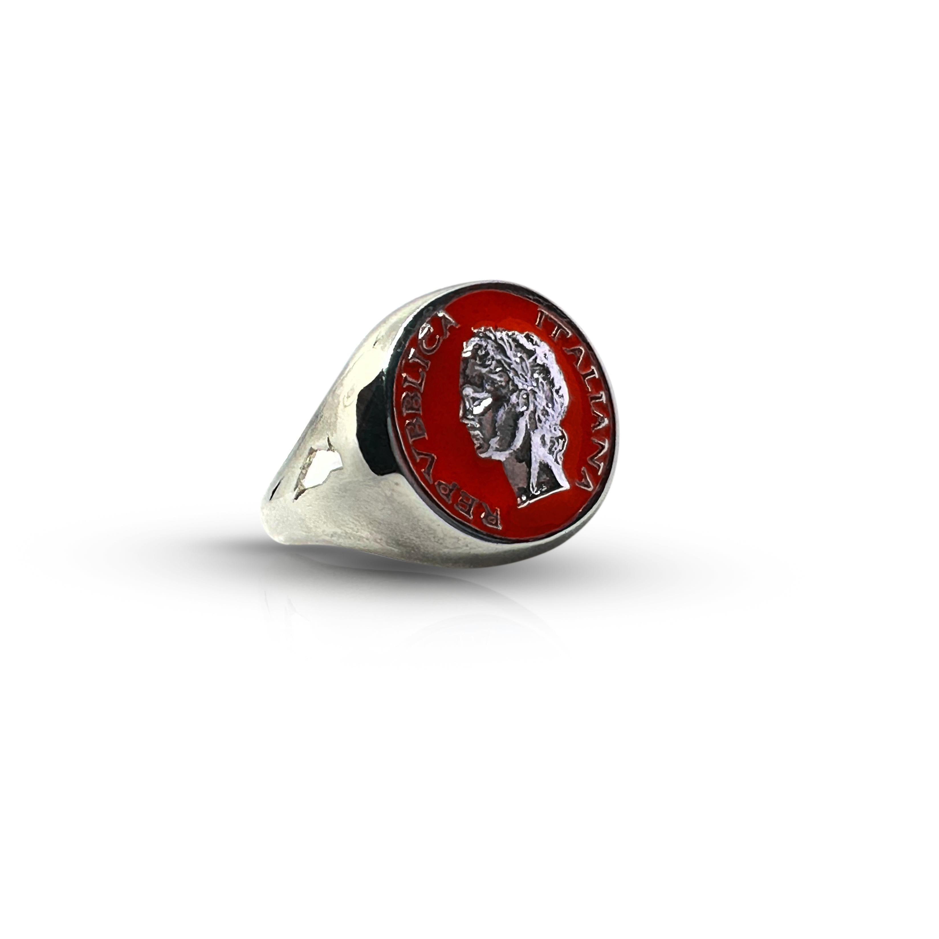 Anello Chevalier Argento Smalto Dolce Vita Anni 50 Vintage