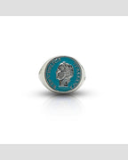Anello Chevalier Argento Smalto Dolce Vita Anni 50 Vintage