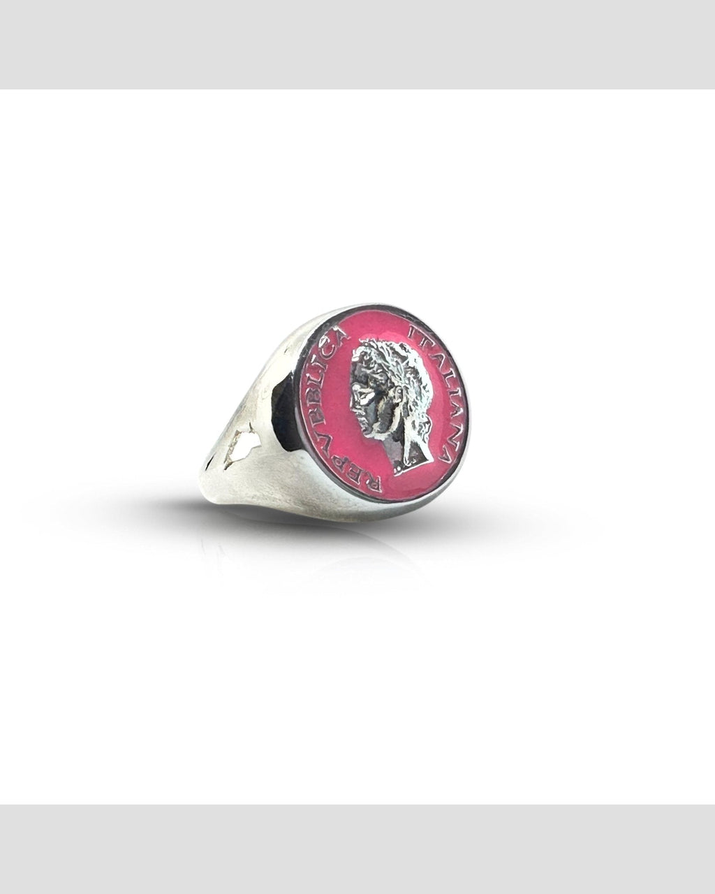 Anello Chevalier Argento Smalto Dolce Vita Anni 50 Vintage