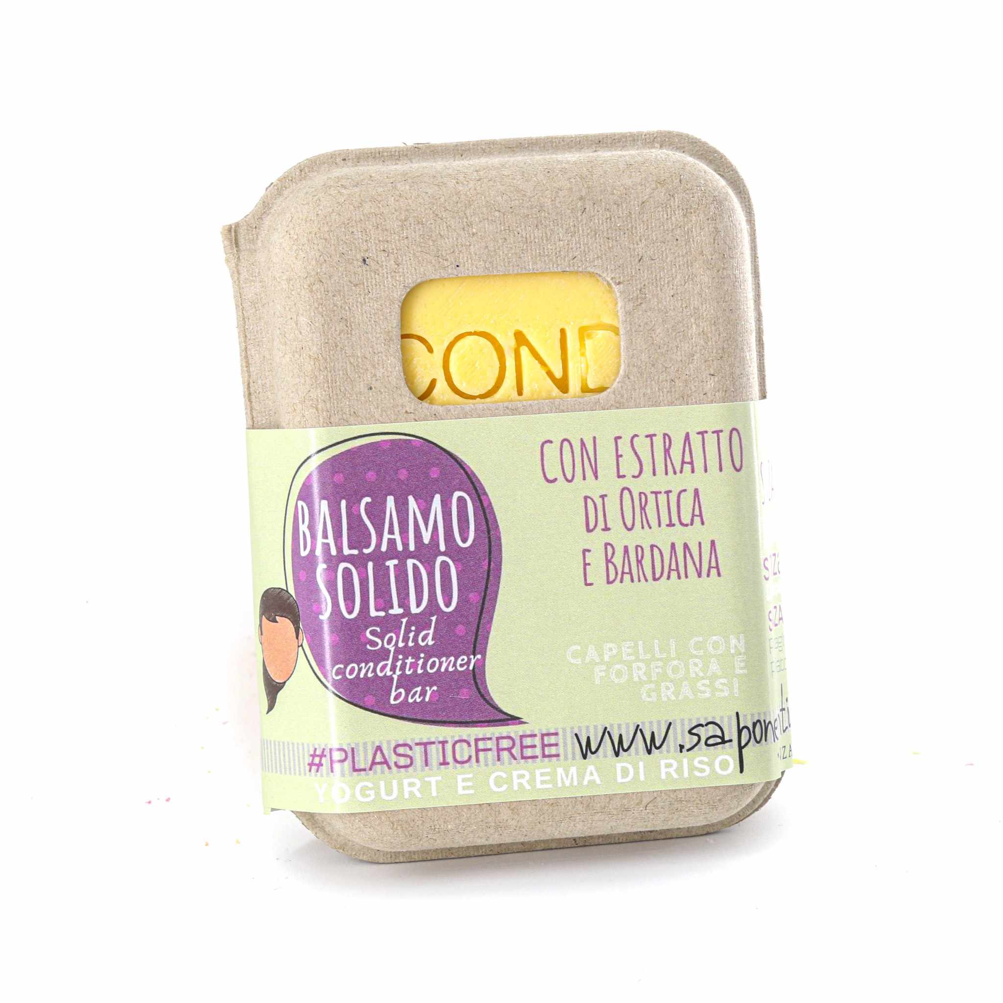 BALSAMO SOLIDO CAPELLI GRASSI O CON FORFORA ALLO YOGURT E CREMA DI RISO CON BAR SAVER IN SUGHERO