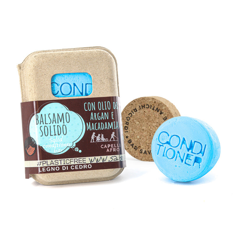 BALSAMO SOLIDO CAPELLI AFRO O RICCI POROSI  AL LEGNO DI CEDRO CON BAR SAVER IN SUGHERO