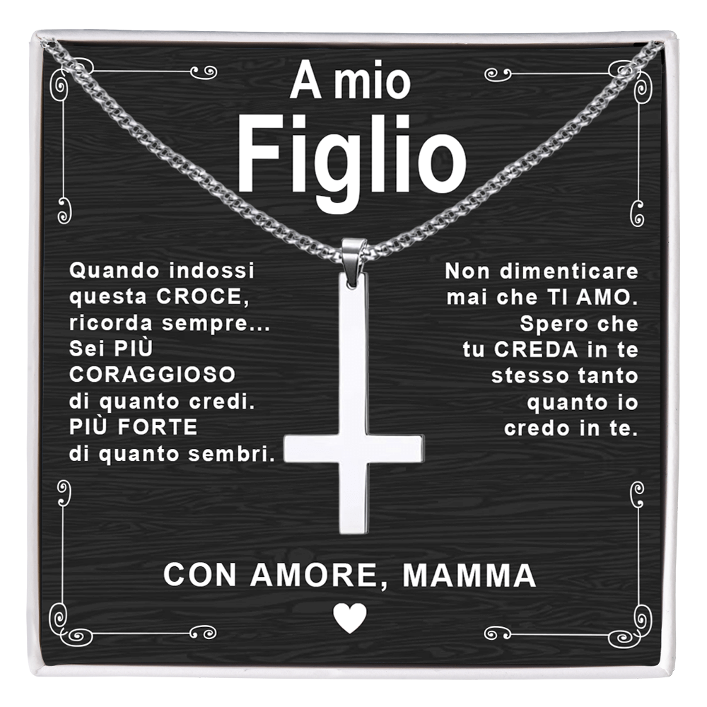 Collana Croce al Rovescio - A Mio Figlio, con Amore Mamma.