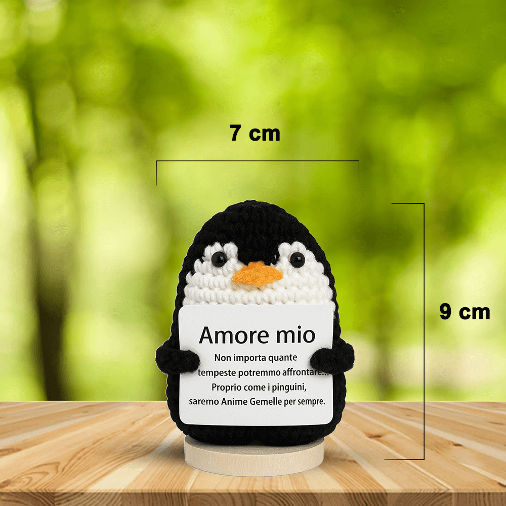 Peluche Crochet Con base in legno - Pinguino Amore mio