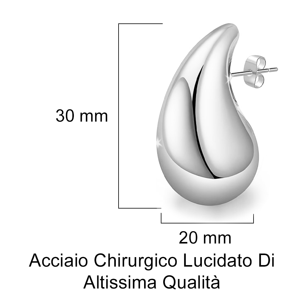 Orecchini a Goccia Donna in Acciaio chirurgico con Finitura in Oro Bianco 18k