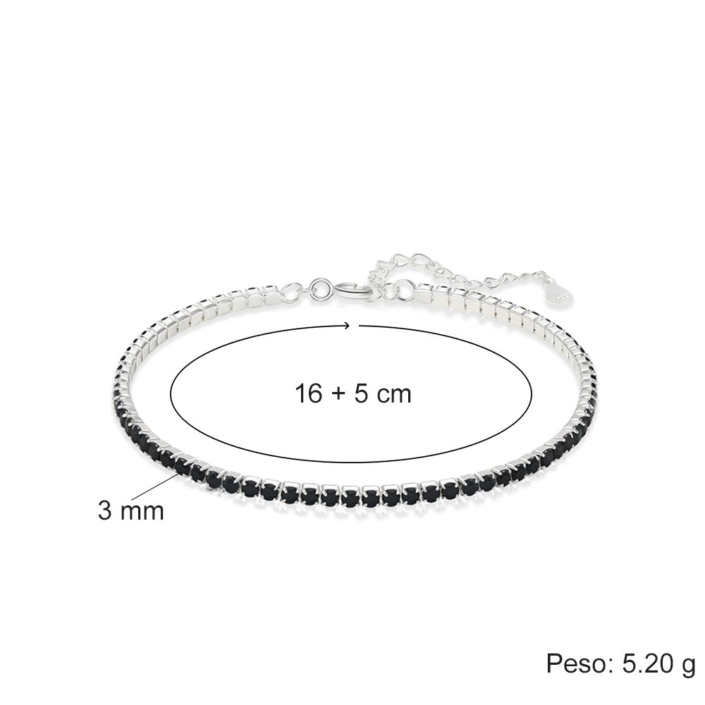 Bracciale Tennis Nero in Argento Sterling 925 - Pinguino
