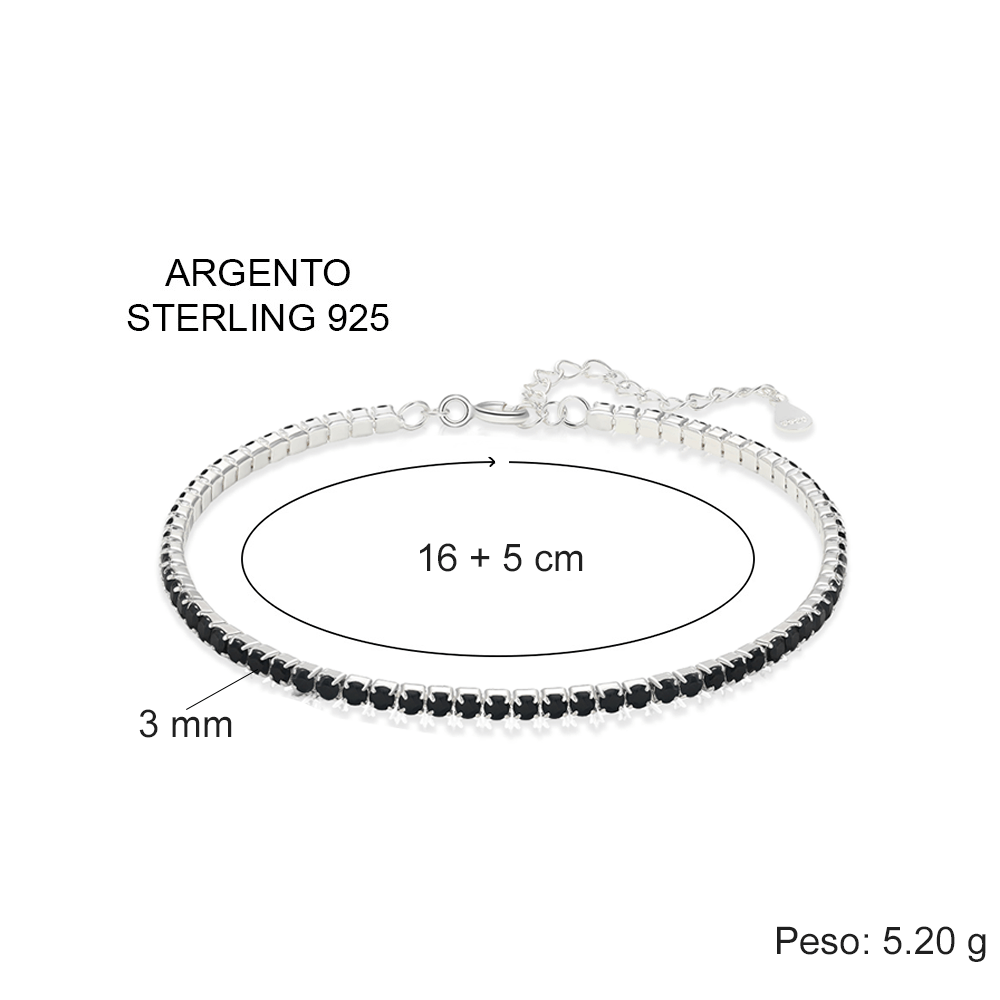Bracciale Tennis Nero in Argento Sterling 925 - Medico