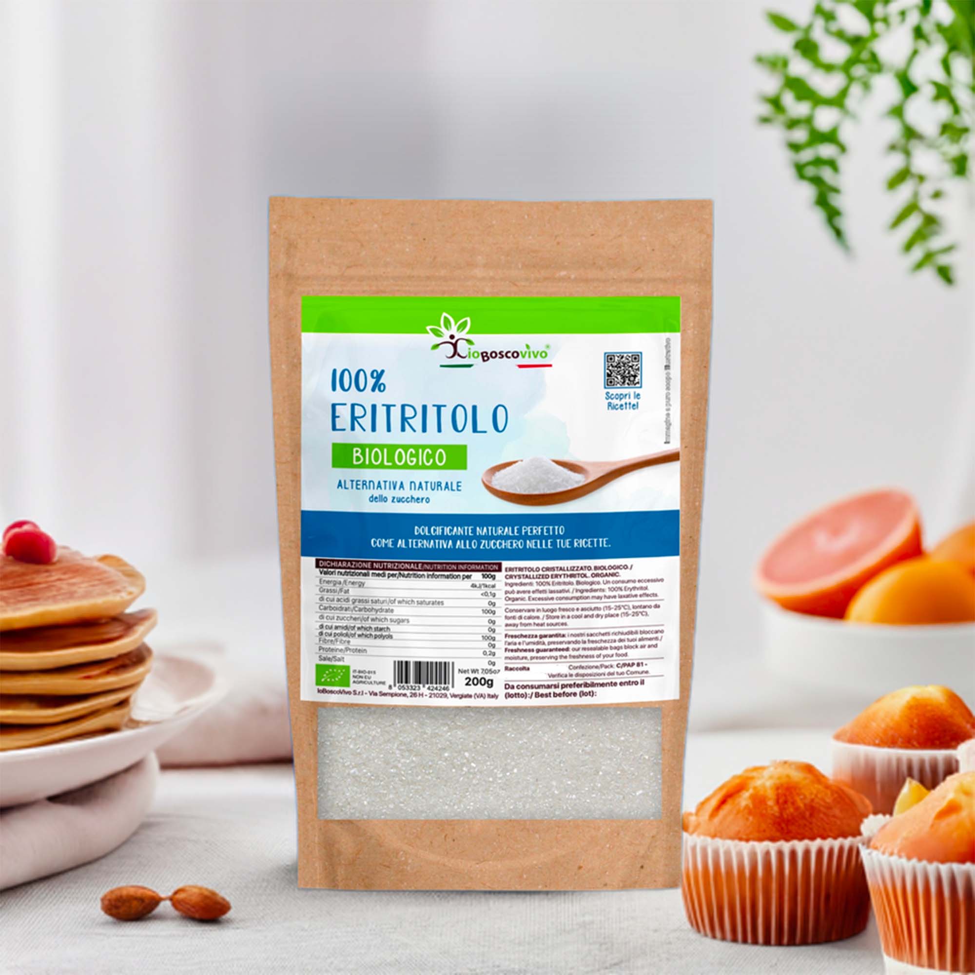 100% Eritritolo in cristalli fini BIO - 200g - Zero Calorie - Ideale per Dieta Chetogenica