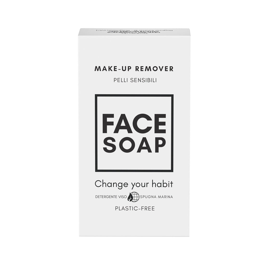 LATTE DETERGENTE SOLIDO VISO PER PELLI SENSIBILI 50 g CON SPUGNA MARINA - Packaging in cartoncino riciclabile
