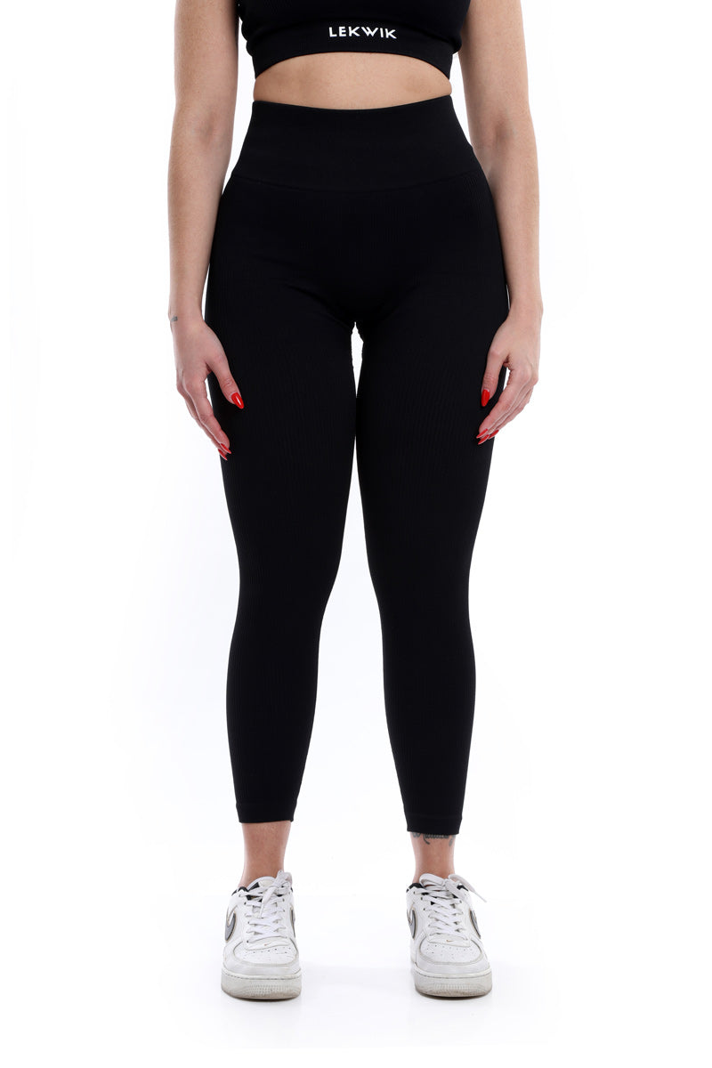 Leggings a costine nero modello CIRCE a vita alta