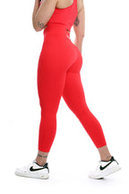 Leggings a costine rosso corallo modello CIRCE a vita alta