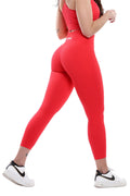 Leggings a costine rosso corallo modello CIRCE a vita alta