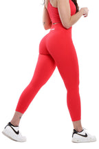 Leggings a costine rosso corallo modello CIRCE a vita alta