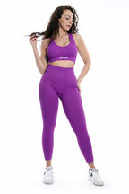 Leggings a costine viola modello CIRCE a vita alta