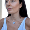 Lillium | Handcrafted pearl light blue floral ceramic necklace