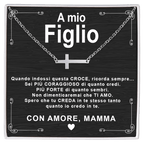 Collana Croce orizzontale - A Mio Figlio, con Amore Mamma.