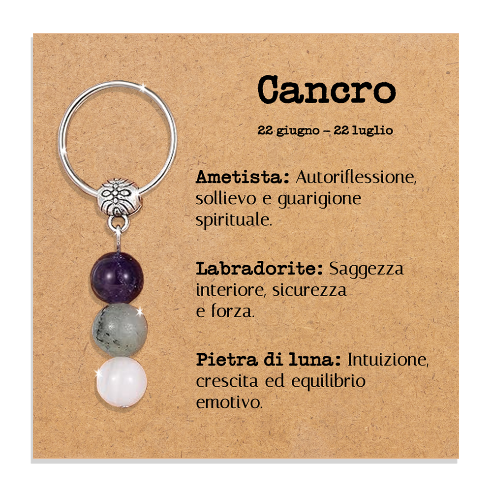 Portachiavi Con Cristalli Naturali Curativi - Segni Zodiacali - Cancro